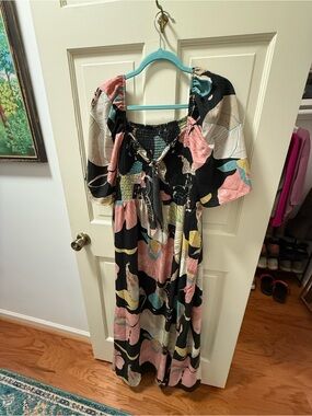 Black Multicolor Smocked Maxi Dress